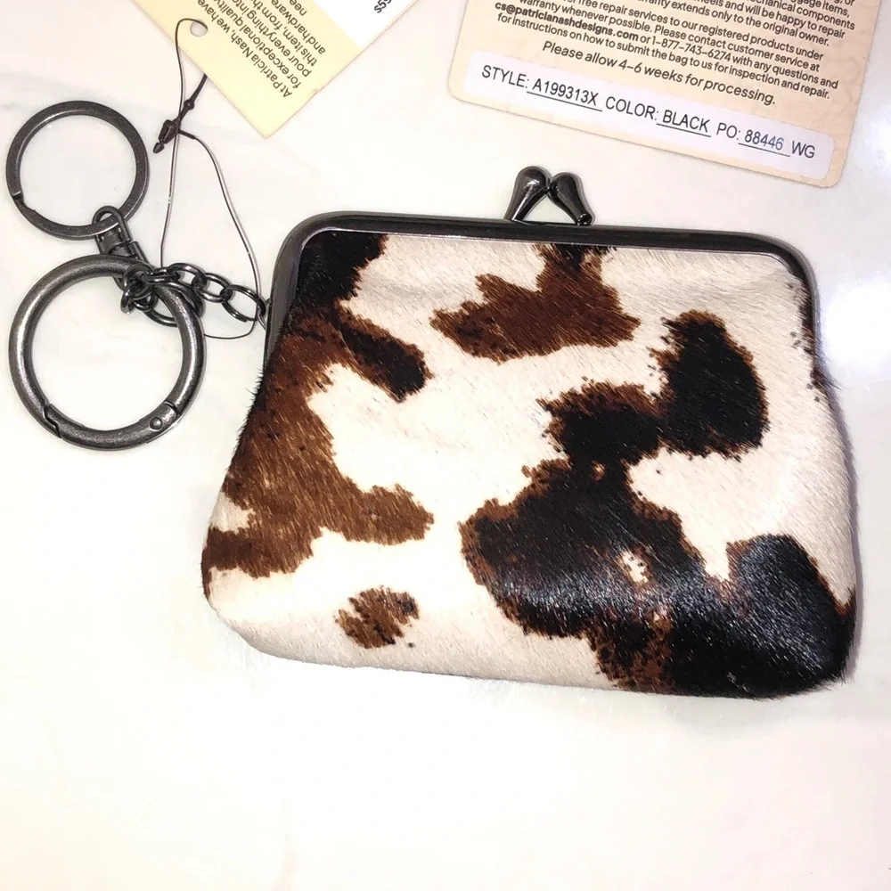 Patricia Nash Cavalino Large Borse Coin Purse Black Leather & Calf Hair NWT